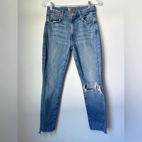 MOTHER The Stunner Ankle Step Fray Exposed Secret Sister Distressed Jean Blue 26 - Picture 1 of 10
